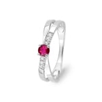 Damenring 750/18 K Weissgold mit Rubin rund und Zirkonia