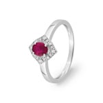 Bague or gris 750/18 ct avec rubis et diamants 0.04ct.