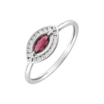Bague or gris 750/18 ct avec rubis et zircones, marquise