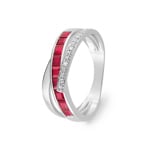 Bague or gris 750/18 ct avec rubis carrée 1.15ct. & diamants 0.03ct.