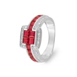 Bague or gris 750/18 ct avec rubis carrée 1.94ct. et diamants 0.07ct.