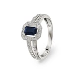 Damenring 750/18 K Weissgold mit Saphir Baguette 0.70ct. und Diamanten 0.04ct.