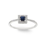 Ring 750/18 K White Gold with Sapphire and Diamonds 0.09 ct H/si - RI-46607-SAF-WG