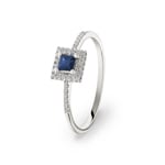 Damenring 750/18 K Weissgold mit Saphir und Diamanten 0.09 ct H/si