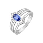 Ring 750/18 K White Gold with oval Sapphire & Diamonds 0.13ct.