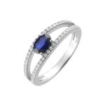 Damenring 750/18 K Weissgold mit Saphir oval & Diamanten 0.22ct.