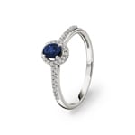 Damenring 750/18 K Weissgold mit Saphir oval und Diamanten 0.12 ct H/si