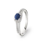 Damenring 750/18 K Weissgold mit Saphir oval und Diamanten 0.20 ct H/si