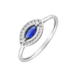 Bague or gris 750/18 ct avec saphir et zircones, Marquise