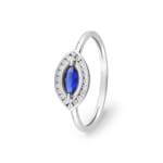 Damenring 750/18 K Weissgold mit Saphir und Zirkonia, Marquise