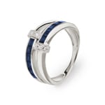 Bague or gris 750/18 ct avec saphirs carrée 1.58ct. & diamants 0.07ct.