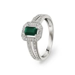 Bague or gris 750/18 ct avec émeraude baguette 0.63ct. et diamants 0.04ct.