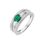 Damenring 750/18 K Weissgold mit Smaragd oval & Diamanten 0.21 ct.