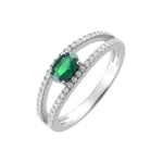 Damenring 750/18 K Weissgold mit Smaragd oval & Diamanten 0.22ct.