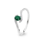 Damenring 750/18 K Weissgold mit Smaragd oval und Diamanten 0.07 ct H/si