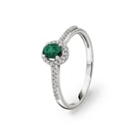 Damenring 750/18 K Weissgold mit Smaragd oval und Diamanten 0.12 ct H/si