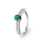 Damenring 750/18 K Weissgold mit Smaragd oval und Diamanten 0.16 ct H/si
