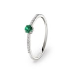 Damenring 750/18 K Weissgold mit Smaragd rund & Diamanten 0.07 ct H/si