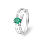 Damenring 750/18 K Weissgold mit Smaragd und Diamanten 0.02ct.
