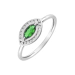 Bague or gris 750/18 ct avec emeraude et zircones, marquise