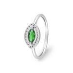Damenring 750/18 K Weissgold mit Smaragd und Zirkonia, Marquise