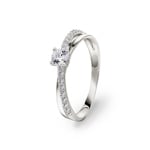 Bague or gris 750/18 ct avec zircones solitaires fantaisie