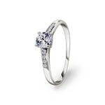 Damenring 750/18 K Weissgold mit Zirkonia Solitär und Seitensteine