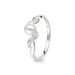 Ring 925 Silver rhodium-plated with Artificial Pearl 5mm & Cubic Zirconia