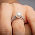 Damenring 925 Silber rhodiniert mit Kunstperle 9mm und Zirkonia pavé - 337716.1