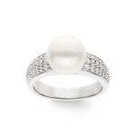 Damenring 925 Silber rhodiniert mit Kunstperle 9mm und Zirkonia pavé - 337716.1