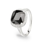 Damenring 925 Silber rhodiniert mit schwarzem Zirkonia Kissen