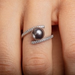 Ring 925 Silver rhodium-plated with black Artificial Pearl 8mm & Cubic Zirconia - 337722.1
