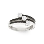 Bague Argent 925 rhodié avec zircones noir, Trilogie - 337731.1