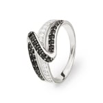 Ring 925 Silver rhodium-plated with black and white Cubic Zirconia