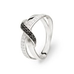 Bague Argent 925 rhodié avec zircones noir / blanc