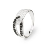 Ring 925 Silver rhodium-plated with black and white Cubic Zirconia