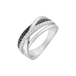 Ring 925 Silver rhodium-plated with black and white Cubic Zirconia