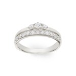 Damenring 925 Silber rhodiniert mit Zirkonia Trilogie und Seitensteine - ASRU00Z