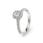Emerald Halo Diamond Ring 750/18 K White Gold 0.62 ct G/si