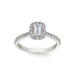 Emerald Halo Diamond Ring 750/18 K White Gold 0.84 ct G/si - RI-6440-02-WG