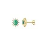 Entourage Ohrstecker 750/18 K Gelbgold mit ovalen Smaragden & Diamanten 0.38 ct