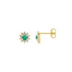 Entourage Ohrstecker 750/18 K Gelbgold mit runden Smaragden & Diamanten 0.20 ct