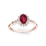 Bague entourage or rosé 750/18 ct avec rubis & diamants 0.11 ct H/si - RI-30968-RUB-RG