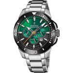 Festina Chrono Bike 47mm Edelstahl Silbrig / Grün & Schwarz