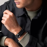 Fossil Armband Machine Edelstahl Leder gepolstert schwarz - JF04950040