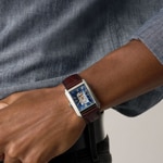 Fossil Carraway automatique en cuir brun / argenté & bleu 30mm - ME3273