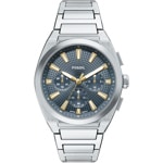 Fossil Everett Chronograph Silbrig / Blau 44mm