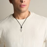 Fossil Machine Necklace Black leather cross pendant - JF05006040