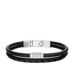 Fossil Machine Knurled Texture Black Leather Multi-Strand Bracelet - JF04989040