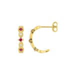 Halbcreolen 750/18 K Gelbgold mit Rubinen & Diamanten 0.06ct